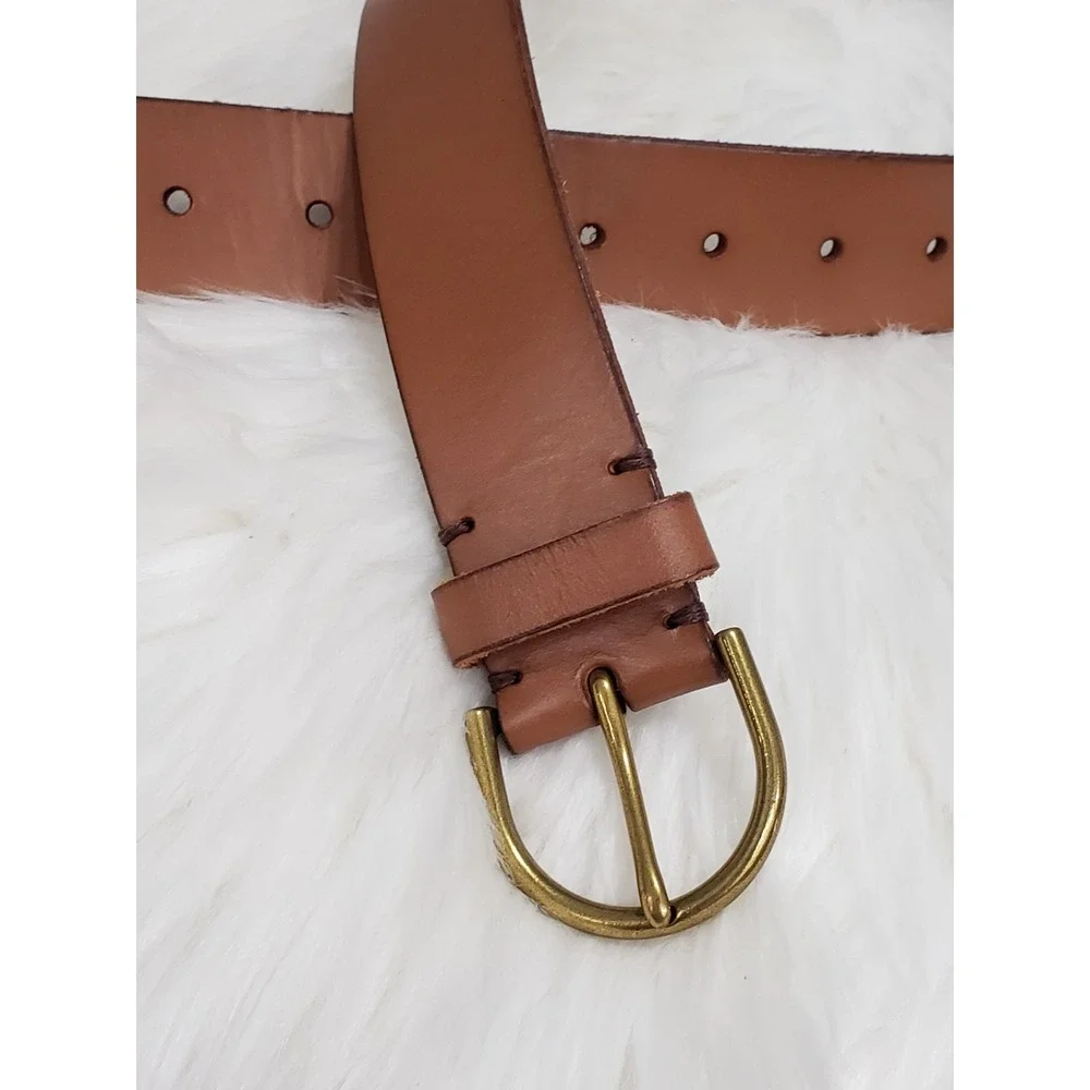 SMALL AMERICAN EAGLE Smooth Genuine Leather BROWN BELT Brass PREP MINIMALIST